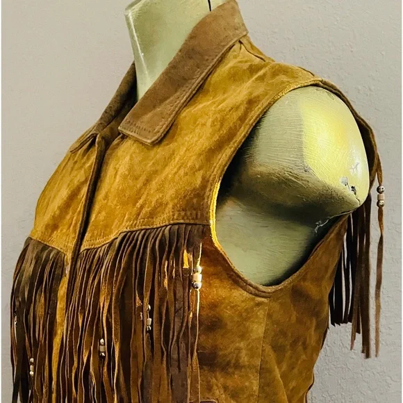 LEATHER RANCH Vintage 80’s SUEDE Western Beaded Leather VEST Size 1 - Picture 12 of 16